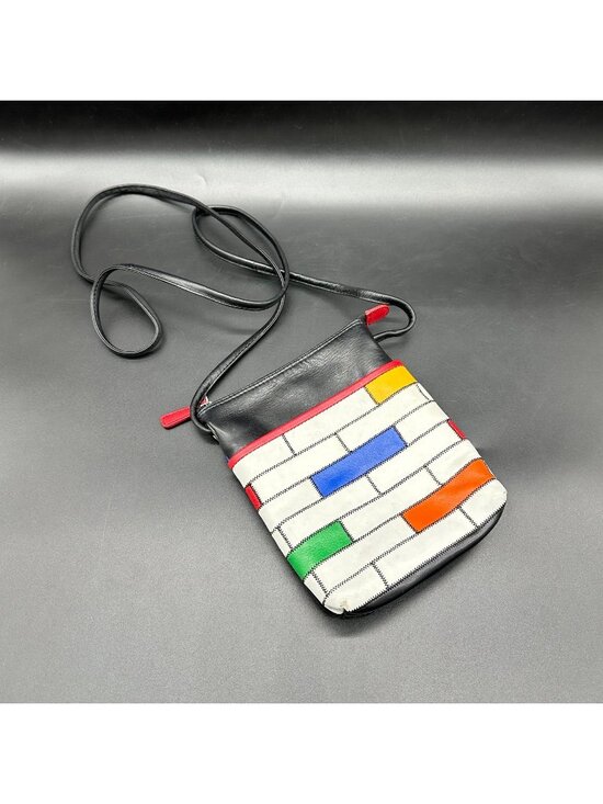 Ili Handbags - Vintage Crossbody Purse ILI Soft Leather Geometric Color Blocks 1980s Retro Bag